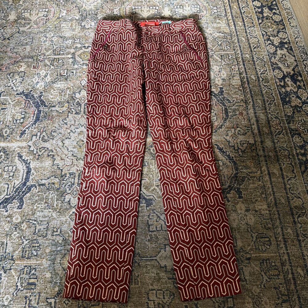 Cartonnier Anthropologie Charlie Trouser Pants Geometric Chic Sz 4 Maroon